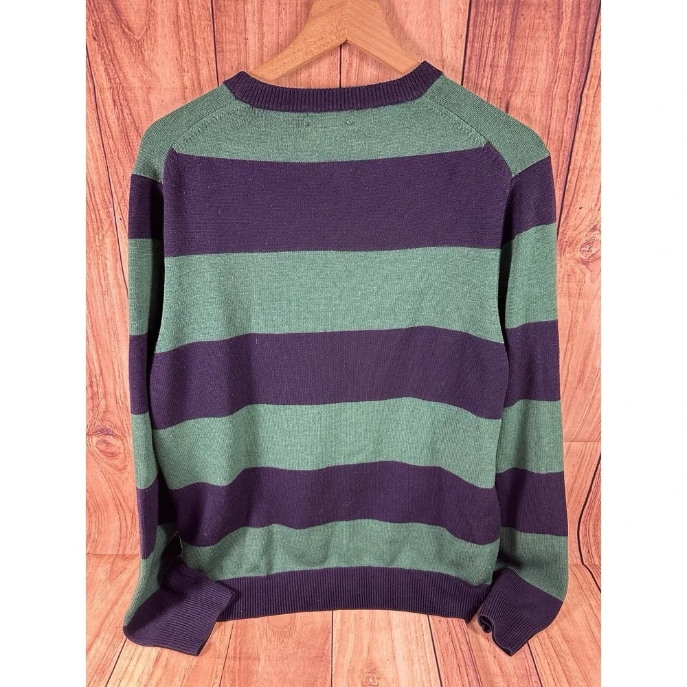 Brooks Brothers 346 Men Sweater LARGE Merino Wool Blue Green Stripe Crew Neck